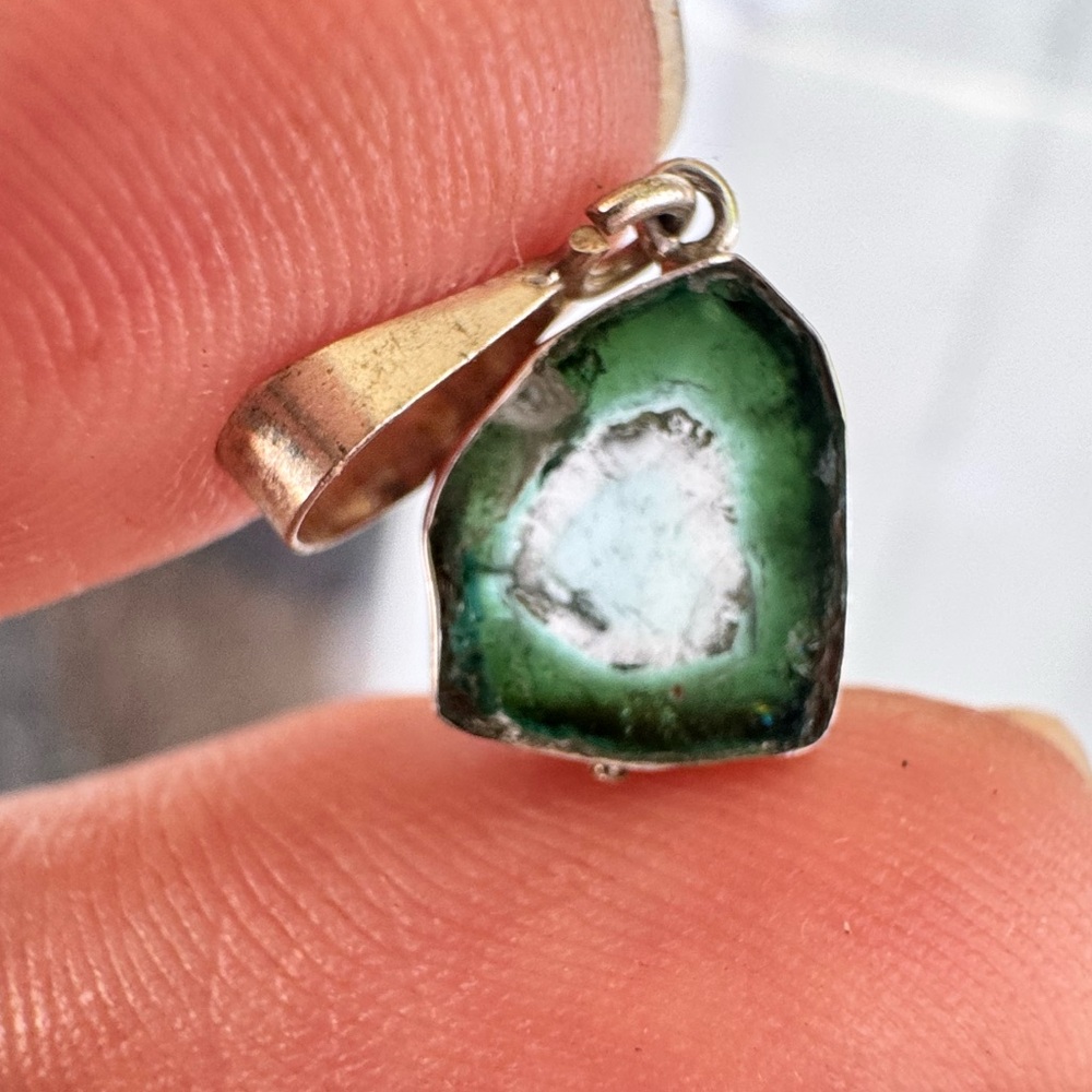 5.78CTW genuine bi tourmaline slice pendant! Hand made!  Rare color